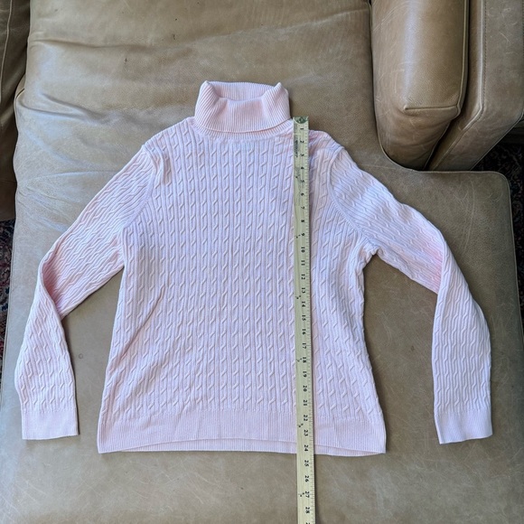 Talbots Women's 100% Pima Cotton Cable Knit Turtleneck Sweater Light Pink XL - Picture 3 of 7